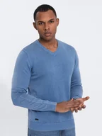 Swetry męskie - Męski sweter washowany z dekoltem w serek - niebieski V4 OM-SWOS-0108 - Ombre Clothing - miniaturka - grafika 1