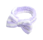 Pozostałe akcesoria kosmetyczne - eCarla opaska kosmetyczna z kokardą Fioletowa w Paski - miniaturka - grafika 1