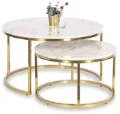 Ławy i stoliki kawowe - Zestaw Stolików Kawowych OLIS MAX 60 cm/80 cm Marmur Złoty Glamour - miniaturka - grafika 1