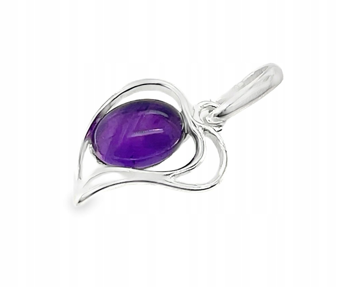 Zawieszka srebrna z naturalnym ametystem fioletowy kamień srebro serce