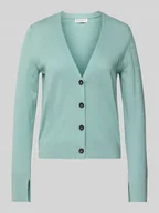 Swetry damskie - Kurtka z dzianiny o kroju slim fit z mieszanki bawełny i lnu - miniaturka - grafika 1