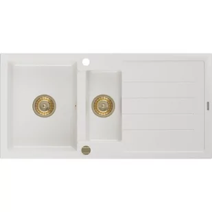 Mexen Andres zlewozmywak granitowy 1,5-komorowy z ociekaczem 1000 x 500 mm, biały, syfon złoty - Zlewozmywaki - miniaturka - grafika 1