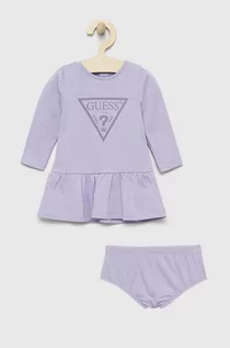Sukienki i spódniczki dla dziewczynek - Guess sukienka bawełniana dziecięca kolor fioletowy mini rozkloszowana - grafika 1