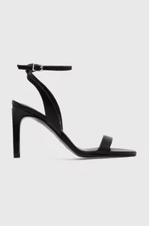 Sandały damskie - Calvin Klein sandały skórzane HEEL SANDAL 90 LTH kolor czarny HW0HW01945 - grafika 1