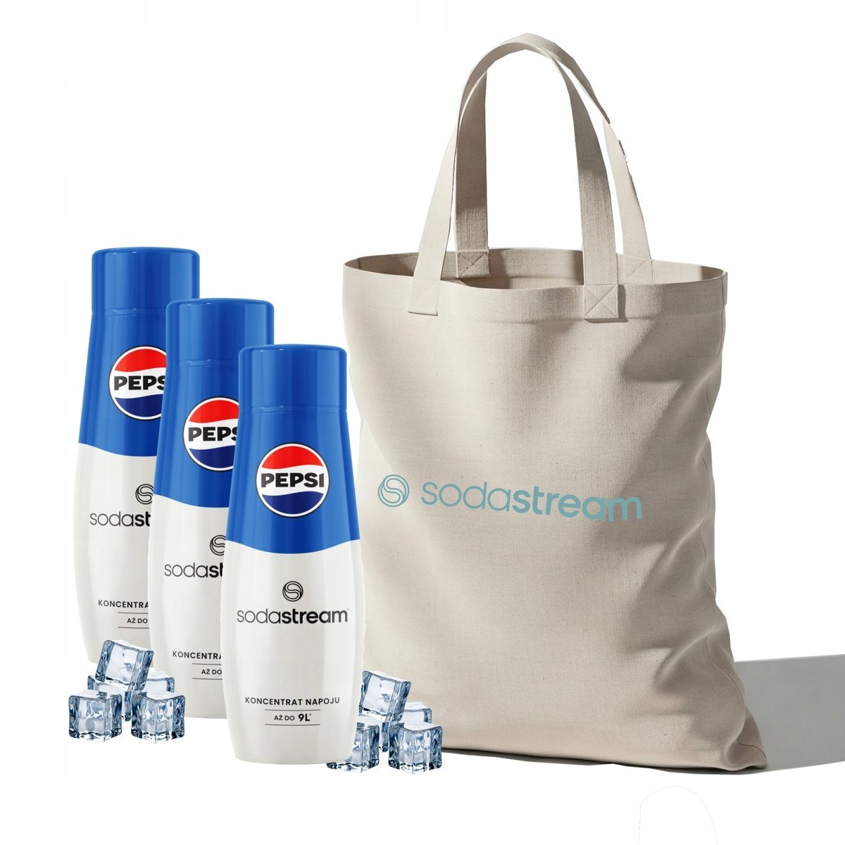 Zestaw Syrop koncentrat do wody SodaStream Pepsi 3x440 ml + Torba