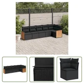 Meble ogrodowe - The Living Store 6-cz. zestaw mebli ogrodowych z poduszkami - czarny polirattan - Sofa Ogrodowa - miniaturka - grafika 1