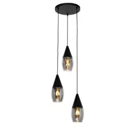 Lampy sufitowe - QAZQA Nowoczesna lampa wisząca czarna z dymionym szkłem 3-punktowa - Drop - miniaturka - grafika 1