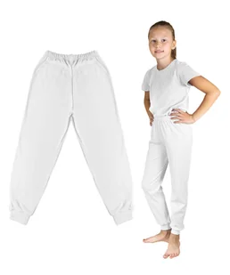 SPODNIE DŁUGIE BAWEŁNIANE LEKKIE DRESOWE DZIECIĘCE DLA CHŁOPCA DZIEWCZYNKI BIAŁE NA STRÓJ KOSTIUM 98 - Moda i Uroda OUTLET - miniaturka - grafika 1