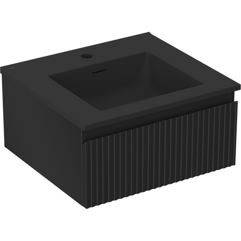 Mexen Rivel szafka łazienkowa 50 cm z umywalką Otis, 1 szuflada, ryflowana , czarna mat - 91A20-05023-1-BF71-W18M71