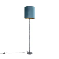Lampy stojące - QAZQA Lampa podłogowa szara klosz welurowy niebiesko-złoty 40cm - Simplo - miniaturka - grafika 1