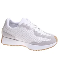 Sneakersy damskie - Buty Damskie Sneakersy Klasyczne Nowoczesne Młodzieżowe Sznurowane Modne Stylowe Lekkie Wygodne Skórzane Ażurowe Nerio Szare 39 - miniaturka - grafika 1