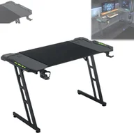 Biurka gamingowe - Biurko gamingowe ACXIN z LED, biurko komputerowe 140 x 60 cm z haczykiem na słuchawki i uchwytem na kubek, konstrukcja w kształcie litery Z, biurko gamingowe z włókna węglowego w kolorze czarnym - miniaturka - grafika 1