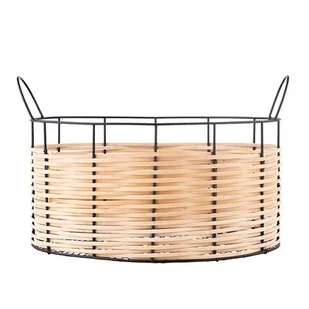 Koszyk metalowy ze słomkowym wykończeniem 40 x 26,5 x 24,5 cm beżowy - Pudła i pojemniki do przechowywania - miniaturka - grafika 1