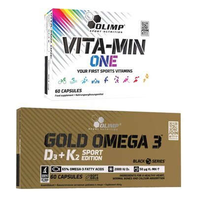 Kompleks witamin i minerałów OLIMP Vita-Min One (60 kapsułek) + Kwasy Omega-3 + Witamina D3+K2 OLIMP Gold Omega 3 Sport Edition (60 kapsułek)