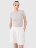 Koszulki i topy damskie - 4F T-shirt slim z prążkowanej dzianiny damski 4FRSS25TTSHF2696-83S Brązowy Roz. XS - miniaturka - grafika 1