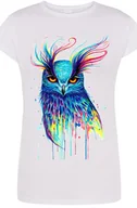 Koszulki i topy damskie - Kolorowa Sowa Piękny T-shirt Damski Modny Rozm.S - miniaturka - grafika 1