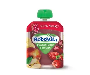 Nutricia BoboVita Deser w tubce truskawki i wiśnie z bananem po 6 miesiącu 80g - Desery dla dzieci - miniaturka - grafika 1