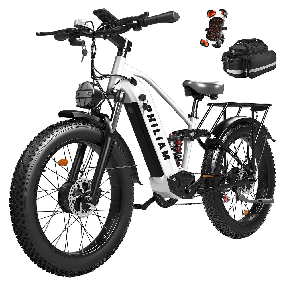 PHILIAM F3 PRO Dual Motor Electric Bike 1000W*2 3000W Peak 52V 23Ah Battery 37 MPH 100 Mile Range 26