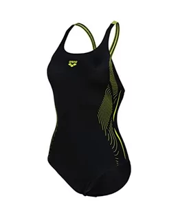 Stroje kąpielowe - ARENA Damski strój kąpielowy Swim Pro Back Graphic jednoczęściowy, czarno-jasnozielony, 46, Czarny, miękki zielony - grafika 1