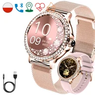 Smartwatch - Rubicon Tiffany Złoty z kryształkami z funkcją rozmowy - miniaturka - grafika 1