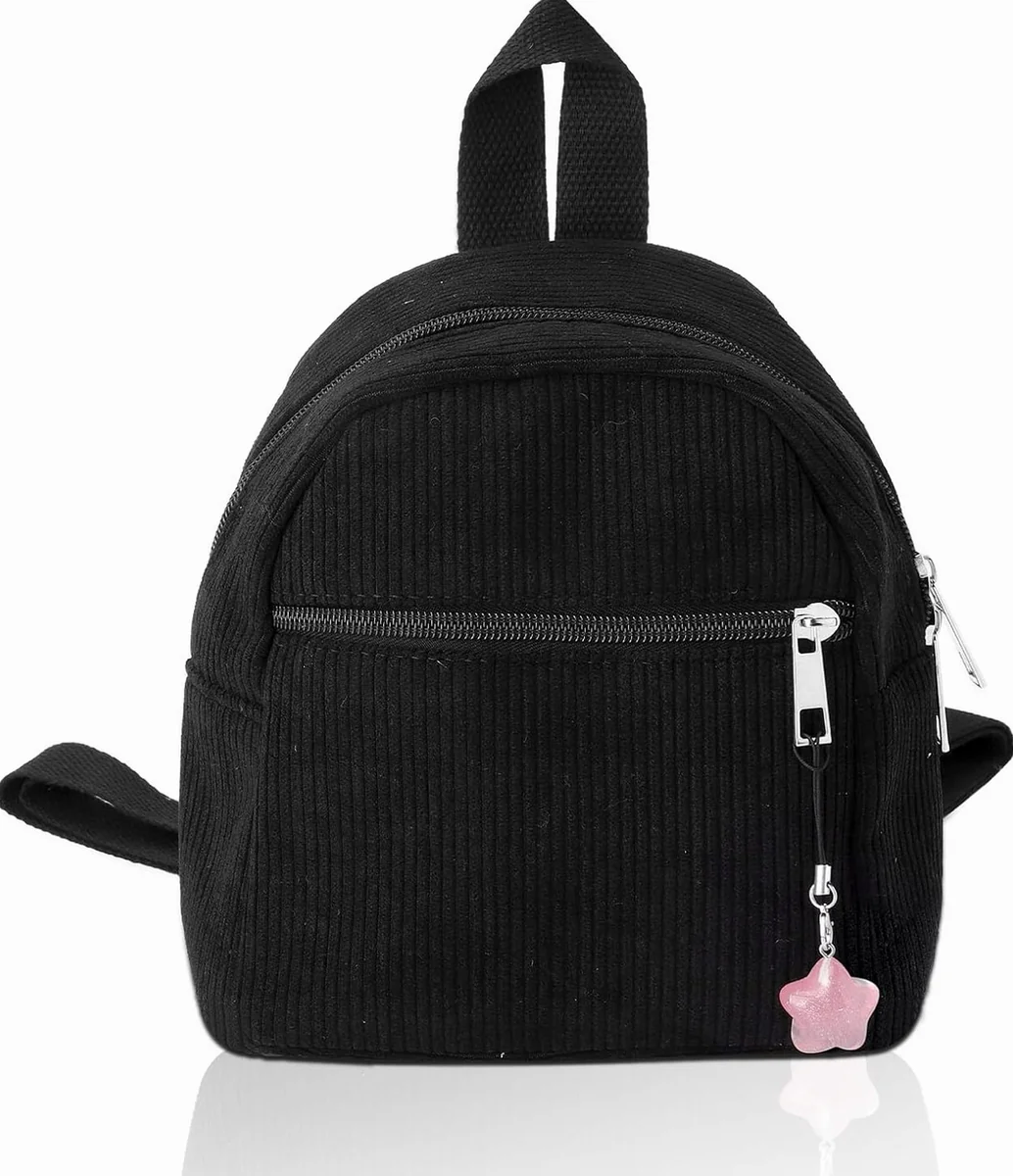 PLECAK SZTRUKSOWY MINI 19X18X11CM LEKKI KOMPAKTOWY DAMSKI CZARNY WIELE