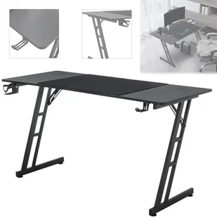 Biurko gamingowe ACXIN, 120 x 60 cm z haczykiem na słuchawki i uchwytem na kubek, konstrukcja w kształcie litery Z, biurko gamingowe z włókna węglowego, czarne - Biurka gamingowe - miniaturka - grafika 1