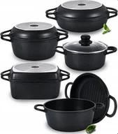 Zestawy garnków i patelni - Zestaw Garnków Aluminiowych 2w1 10 Elementów Indukcja Gaz Piekarnik Czarne - miniaturka - grafika 1