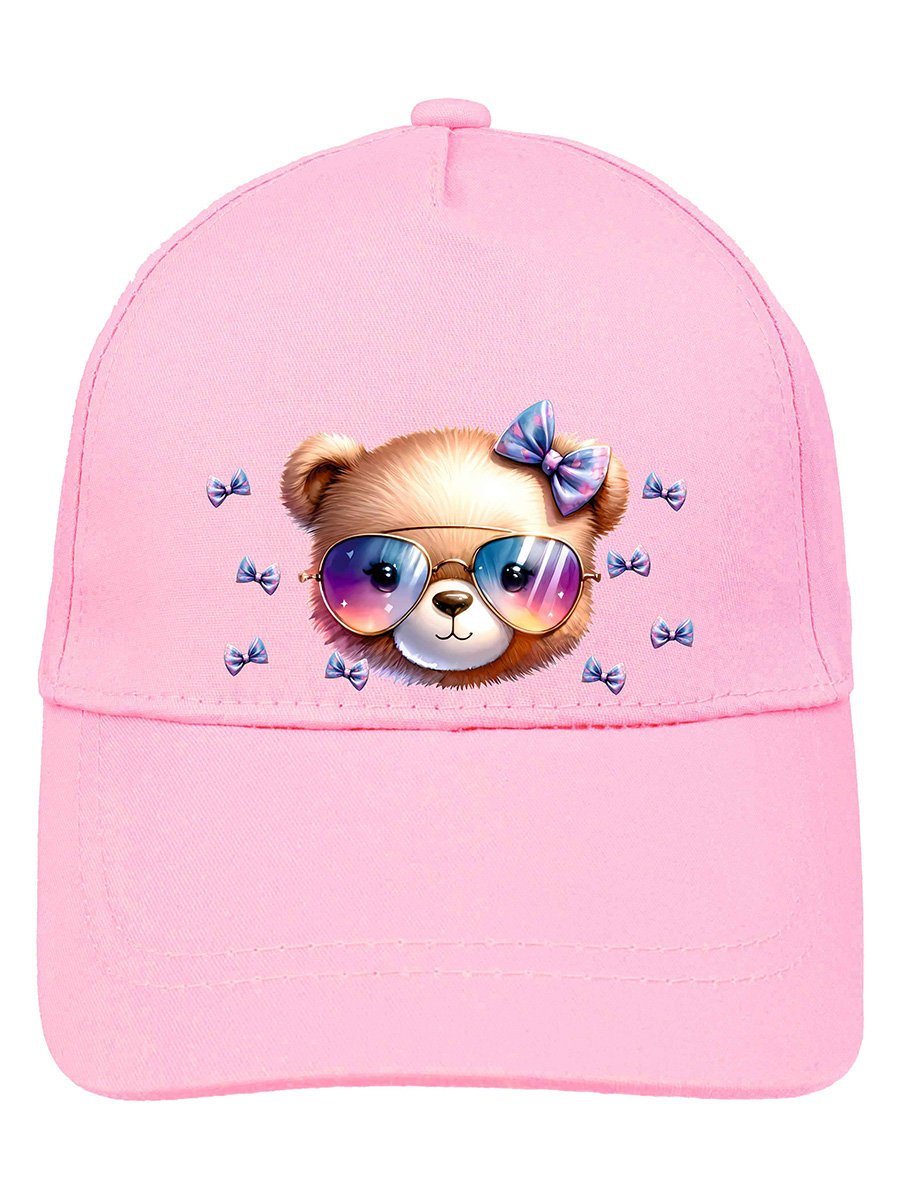 Dziewczęca czapka z daszkiem miś w okularach różowa Ambra r.50/52