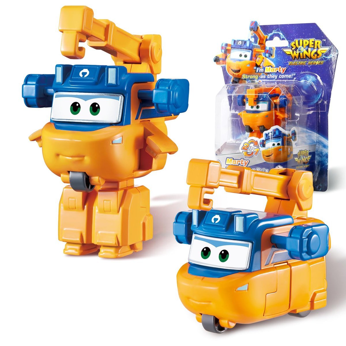 Super Wings Transformator samolotu Marty, wysokość ok. 12,7 cm, figurka 2 w 1, zabawka z samolotem i figurka robota dla chłopców i dziewcząt od 3 lat