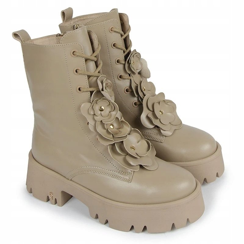 Beżowe botki workery trzewiki damskie Carinii B10027 skóra modne r.39