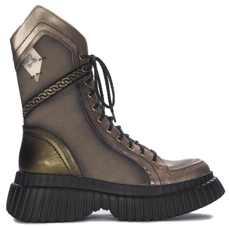 Maciejka Botki damskie skórzane ciemny beż+złoto-41