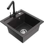 Zlewozmywaki z baterią - Mexen Vito zlewozmywak granitowy 1-komorowy z baterią kuchenną Duero, czarny nakrapiany - miniaturka - grafika 1