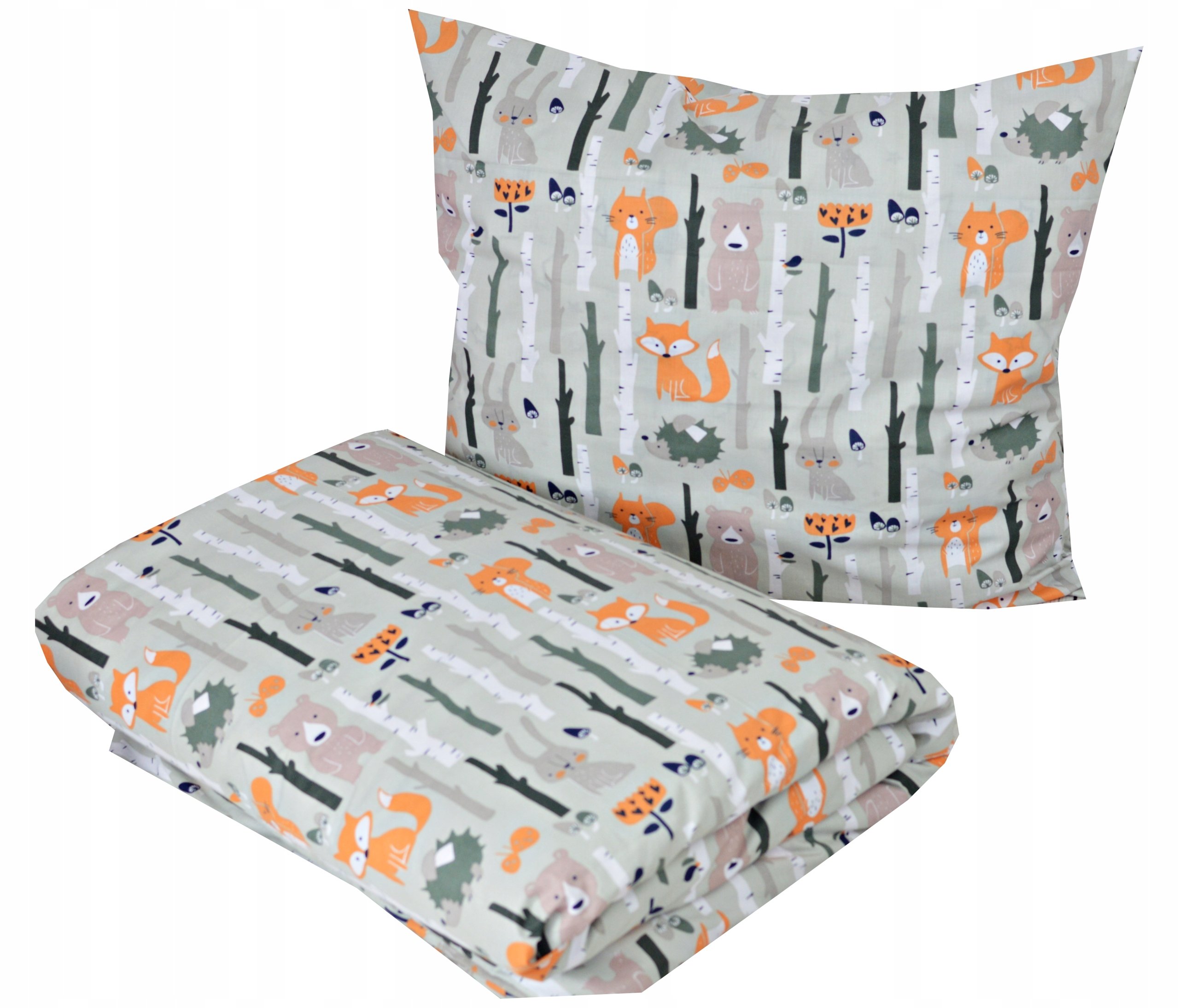 Komplet Pościel 140x200 Poduszka Bawełna Poszewki Liski Pomarańczowe