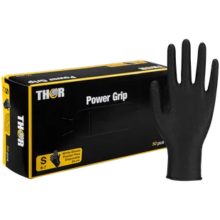 Thor Power Grip, rękawice nitrylowe, niejałowe, bezpudrowe, czarne, rozmiar S, 50 sztuk - Rękawiczki jednorazowe - miniaturka - grafika 1