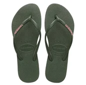 Moda i Uroda OUTLET - Havaianas Damskie cienkie logo metaliczne klapki japonki, ZIELONY - 33/34 EU - miniaturka - grafika 1