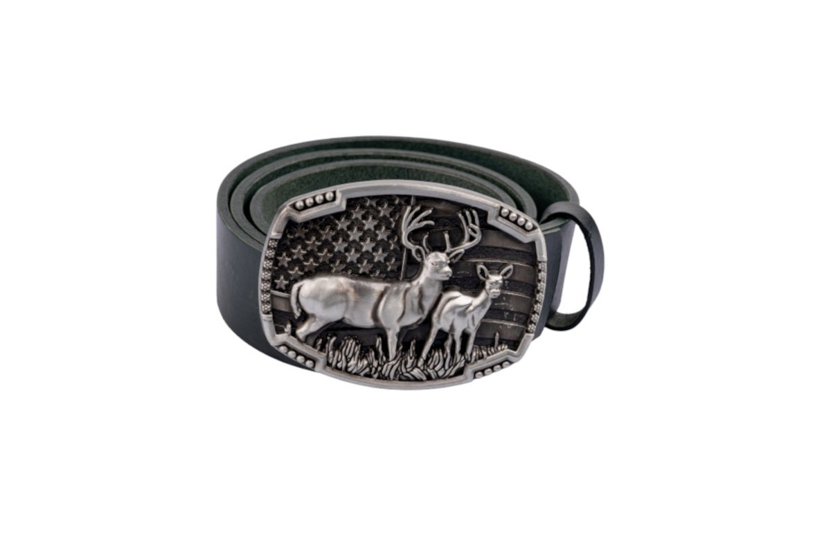 Pasek skórzany BÓR HUNTER FOREST - American I Silver -100