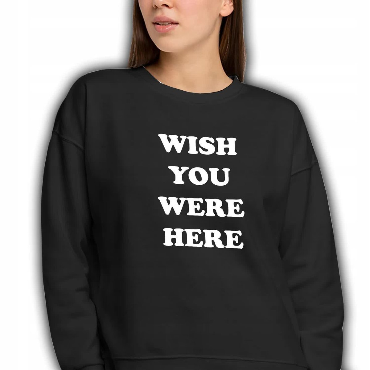 BLUZA CZARNA Dresowa Damska Na Prezent WISH YOU WERE HERE Zabawne Wzory - L
