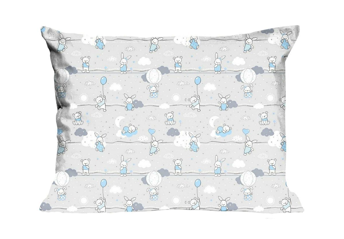 Poszewka bawełniana 40x60 misie zajączki szara niebieska Kids