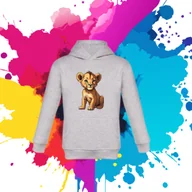 Bluzy dla dziewczynek - Bluza dziecięca typu kangurka z kapturem w kolorze jasnoszarym z nadrukiem lew 6 lat - miniaturka - grafika 1