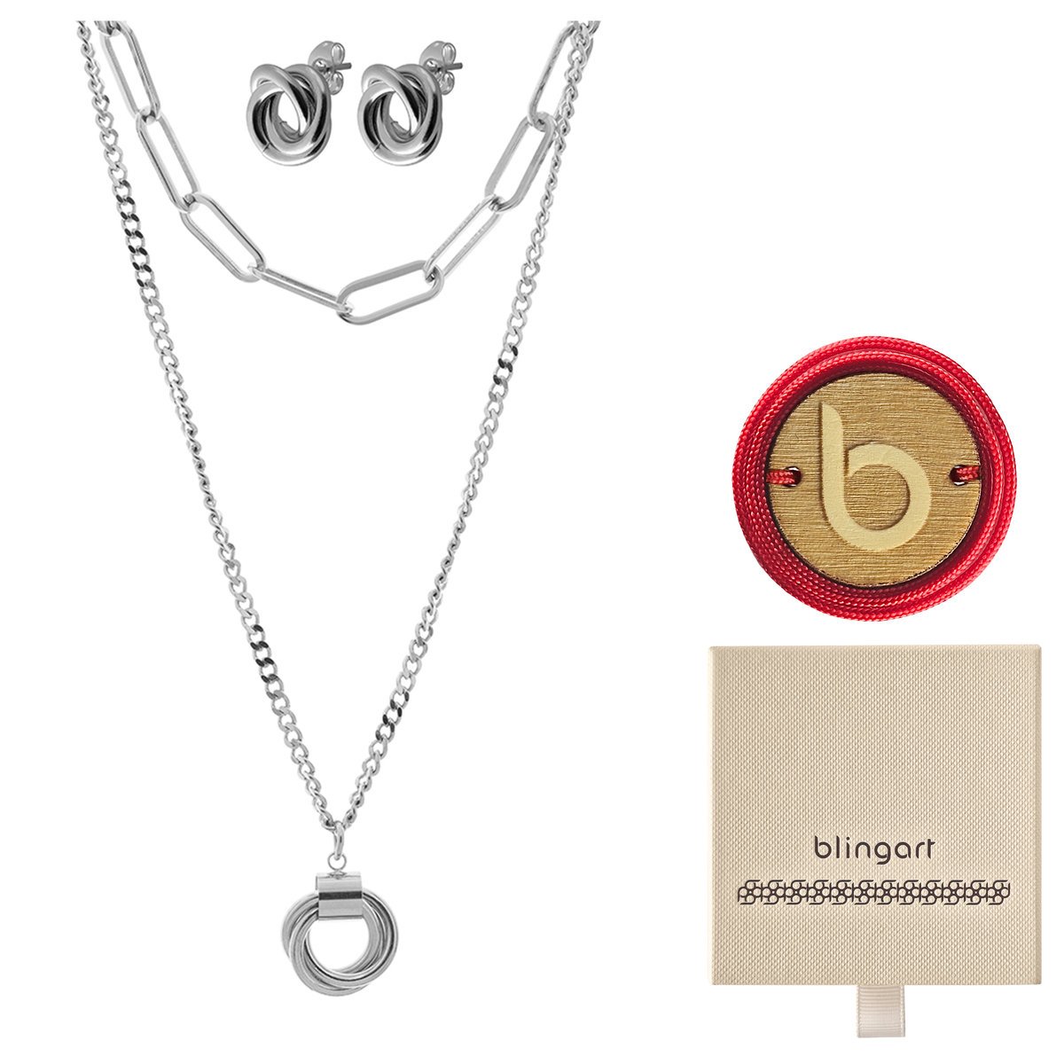 Komplet biżuterii stal chirurgiczna damski kółeczka srebrny BLINGART