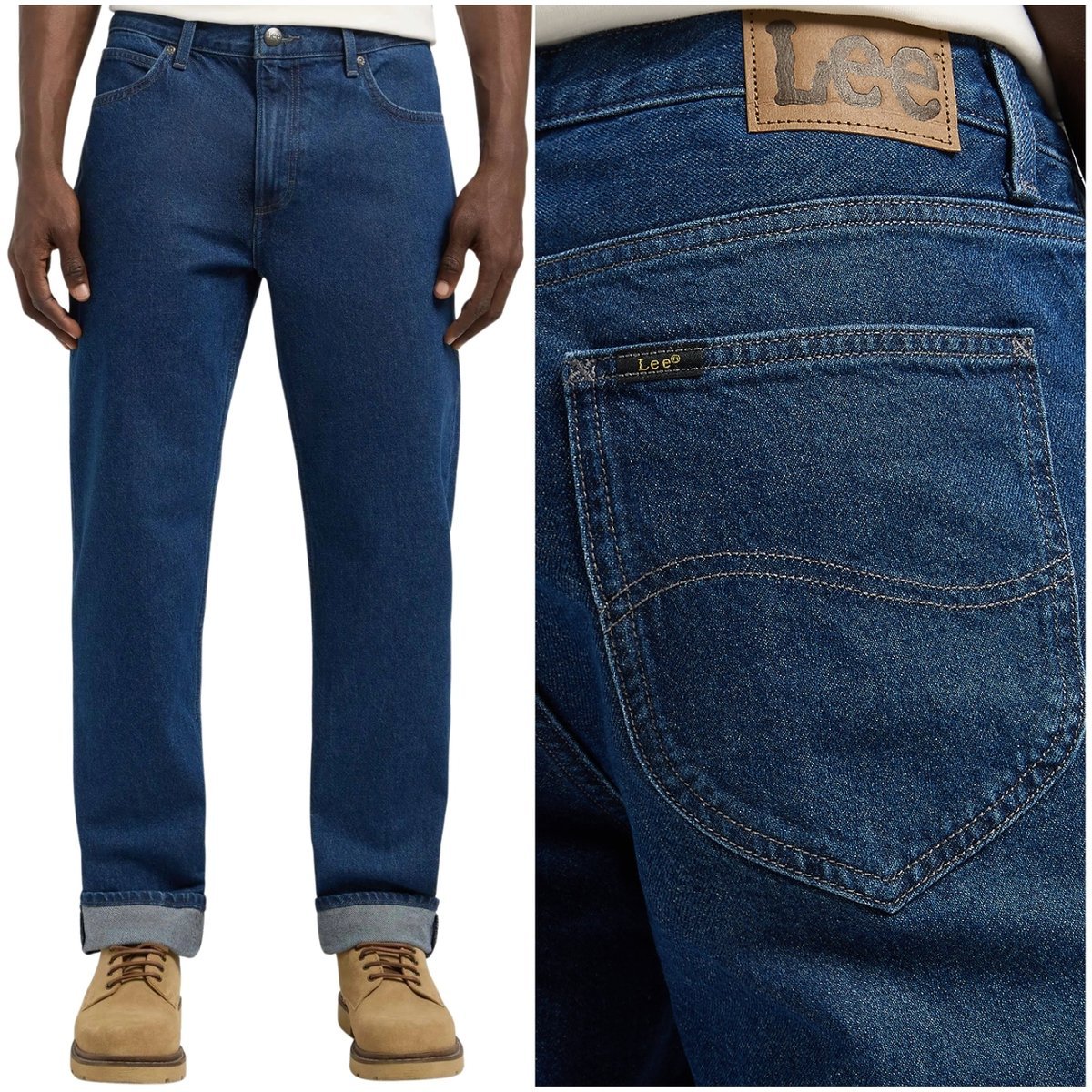 Lee West regular Reach proste ciemne spodnie jeansowe bez streczu W34 L30