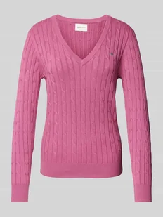 Sweter z dzianiny z wzorem warkocza - Swetry damskie - miniaturka - grafika 1
