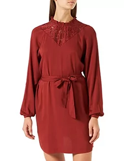 Sukienki - Vila Damska sukienka VisUVITA L/S Lace Dress/SU-NOOS, Fired Brick, 44, Fired Brick, 44 - grafika 1