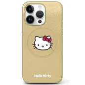 Etui i futerały do telefonów - Etui HELLO KITTY Leather Kitty Head do Apple iPhone 15 Złoty - miniaturka - grafika 1