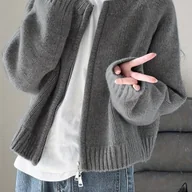 Swetry damskie - TEMU Kardigan Damski Elegancki na Zamek - Stylowy Sweter z Grubym, Ciepłym Zamkiem Błyskawicznym dla Krótkich Kobiet, Warstwowy Element w Neutralnych - miniaturka - grafika 1