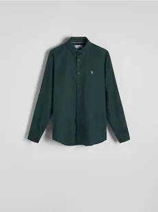 Reserved - Bawełniana koszula slim fit - ciemnozielony - Koszule męskie - miniaturka - grafika 1