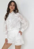 Komplety damskie - Biały Koronkowy Komplet z Szortami i Koszulą Evanilla - miniaturka - grafika 1