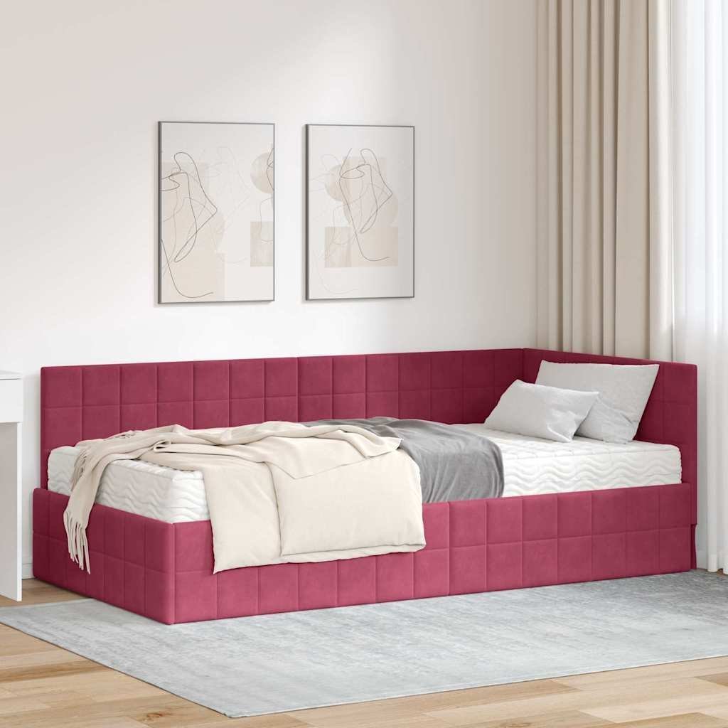 vidaXL Rama Łóżka Narożnego z Materacem 2 pcs Zielony Aksamit