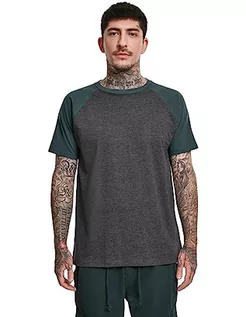 Koszulki męskie - Urban Classics T-shirt męski Raglan Contrast Tee, Charcoal/Bottlegreen, M - grafika 1