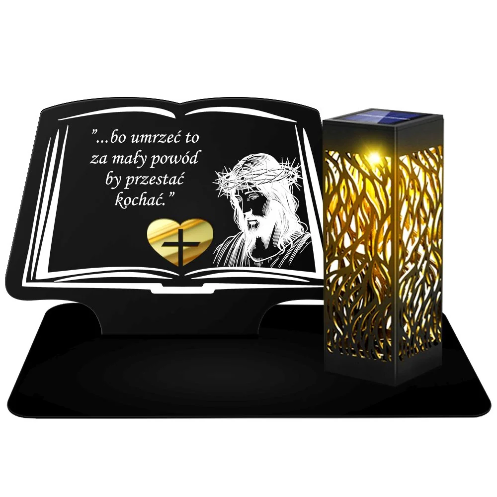 Metalowy Znicz Solarny LED Lampion na Grób Cmentarz Nagrobny Ciężki Duży